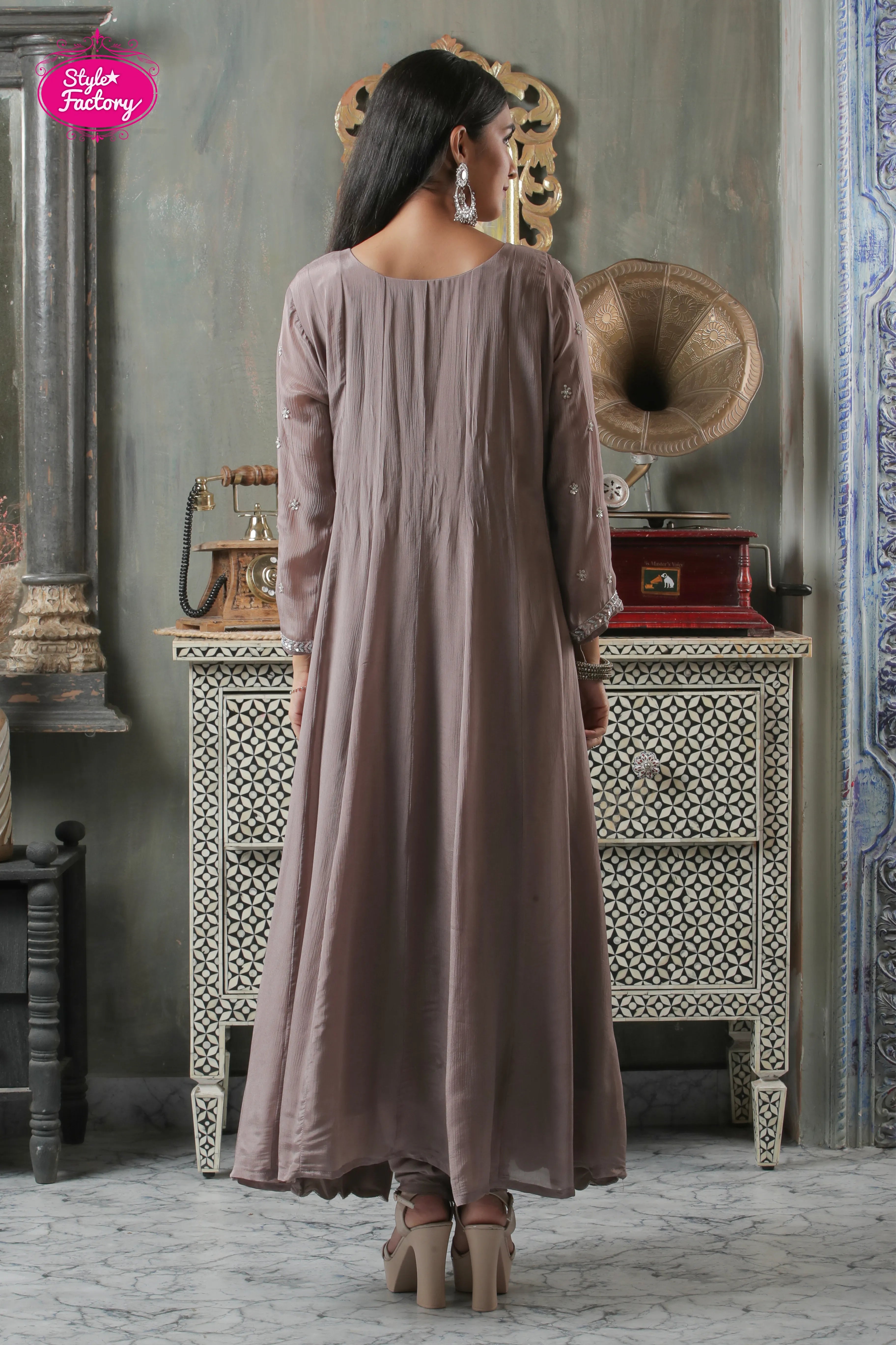 Mauve Embroidered Maxi Anarkali Gown
